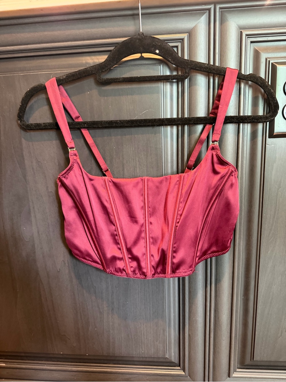 Colsie Satin Bustier Crop Top in Burgundy